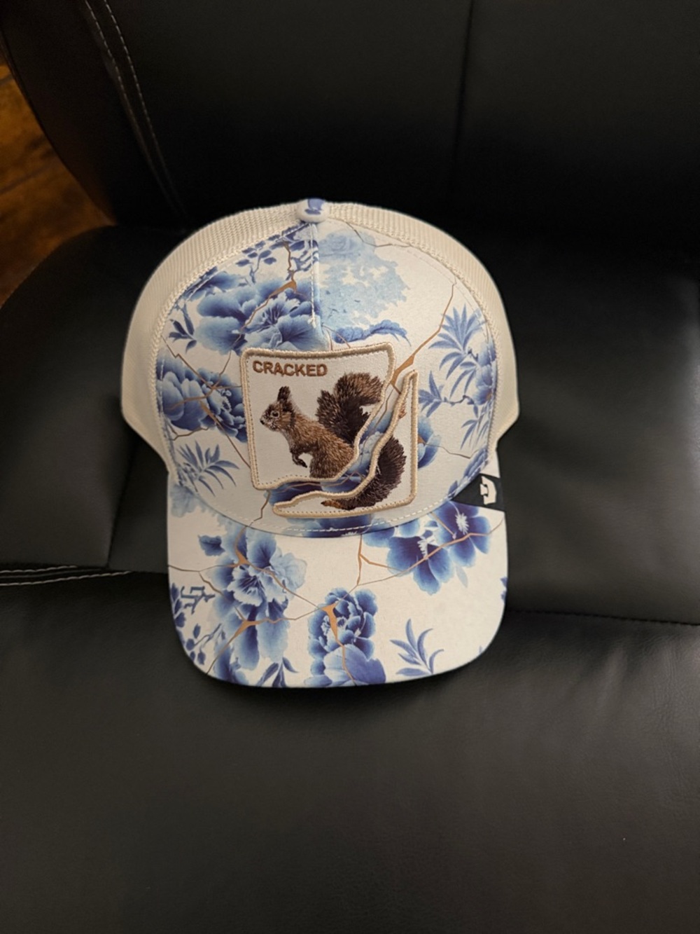 CRACKED Blue Floral Squirrel Trucker Hat - Men